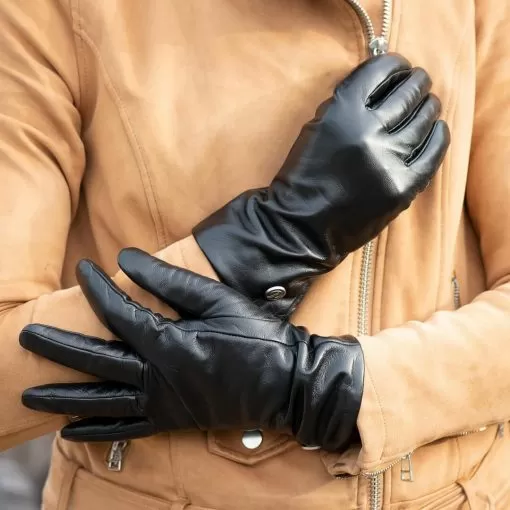 schwarze Damenhandschuhe aus Leder