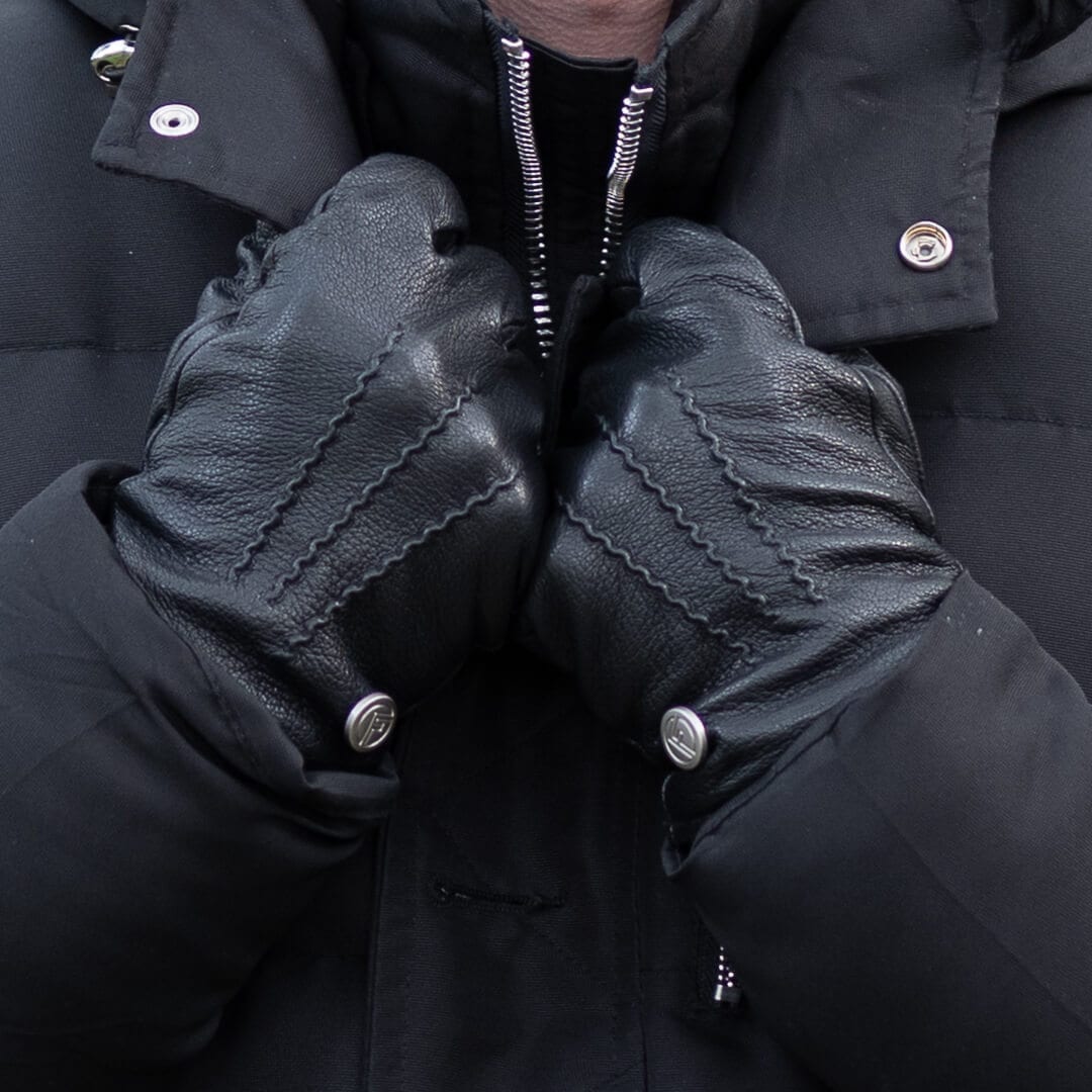 Warme Winterhandschuhe Männer | Touchscreen-Funktion Ziegenlederhandschuhe | Wollfutter für Frickin (Schwarz)- mit James & Männer