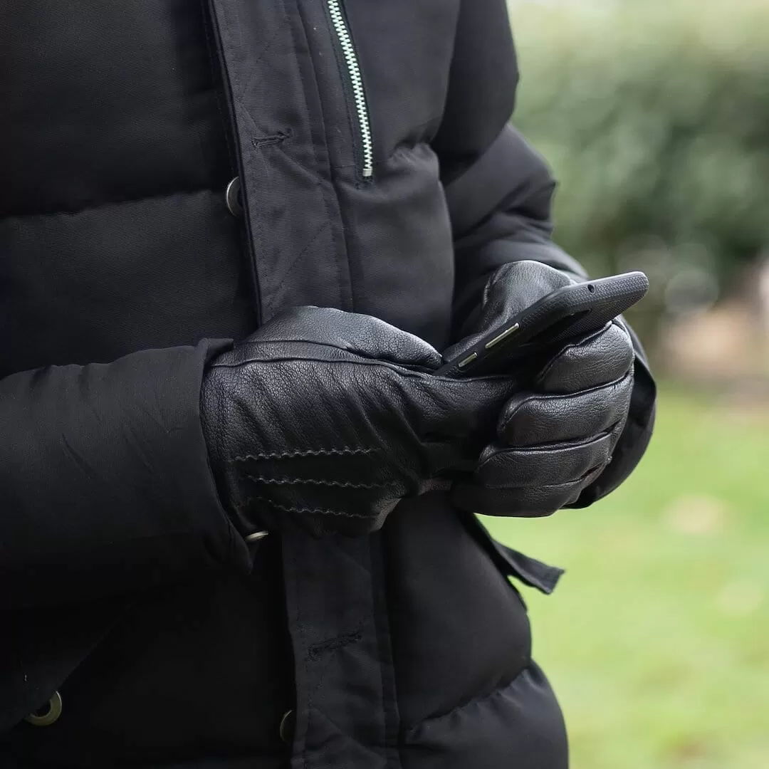 Warme Winterhandschuhe Ziegenlederhandschuhe (Schwarz)- Wollfutter | James Männer Frickin für Touchscreen-Funktion & Männer | mit