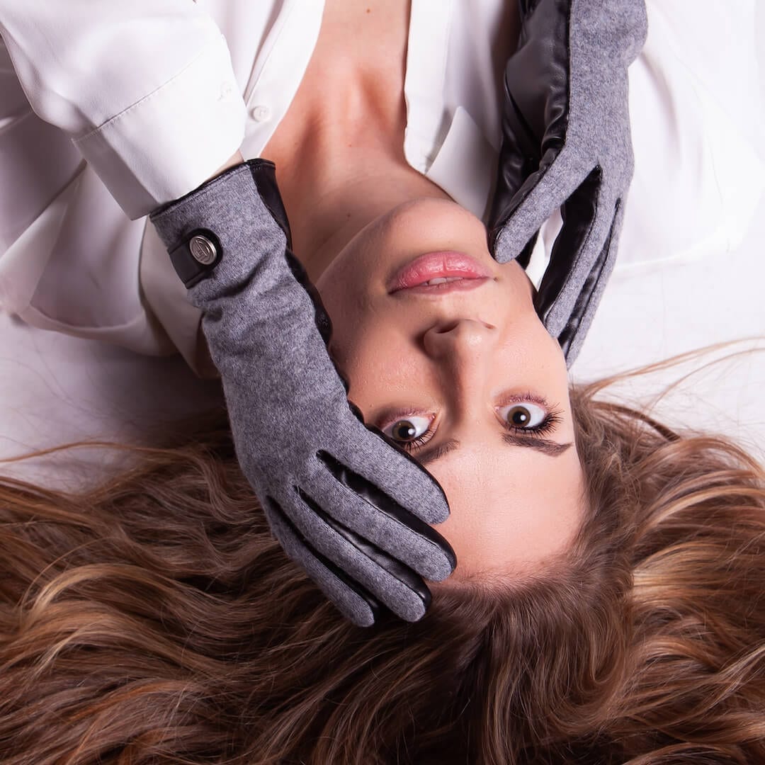 gants en cuir gris végétalien pour femmes