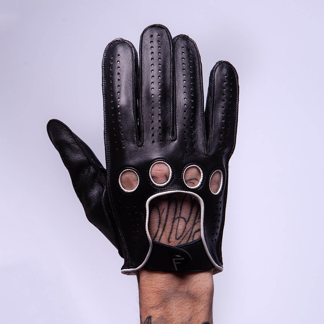 F1 Schwarz/Weiß Leder Auto Handschuhe für Männer