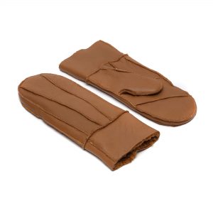 Leather mittens for ladies with lambskin lining