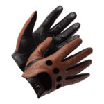 GT (Men) - Camel Leather Car Gloves with Touchscreen Function, Cut Out Back & Knuckle Holes