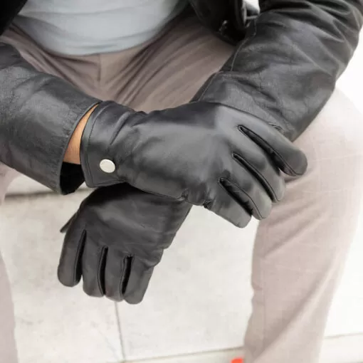Black leather gloves for men