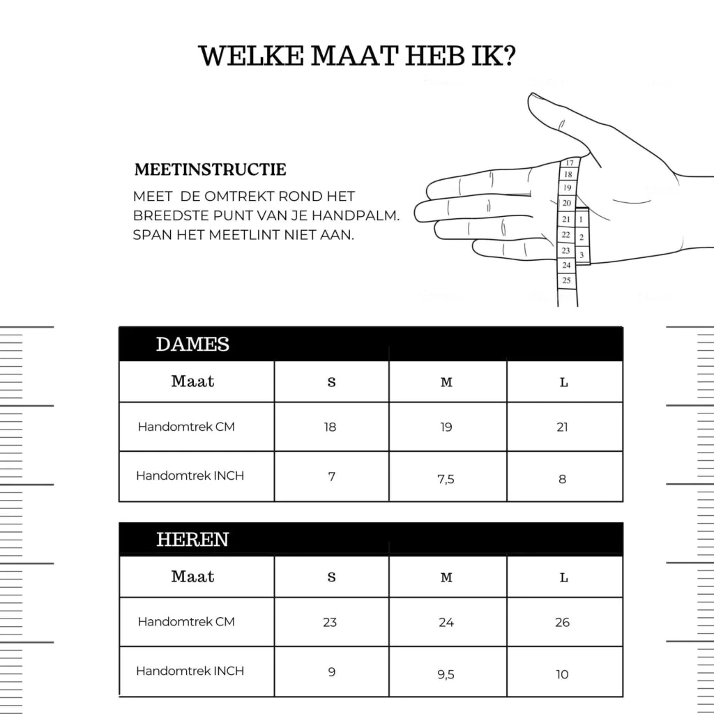 Vind de juiste handschoenen maat in onze tabel