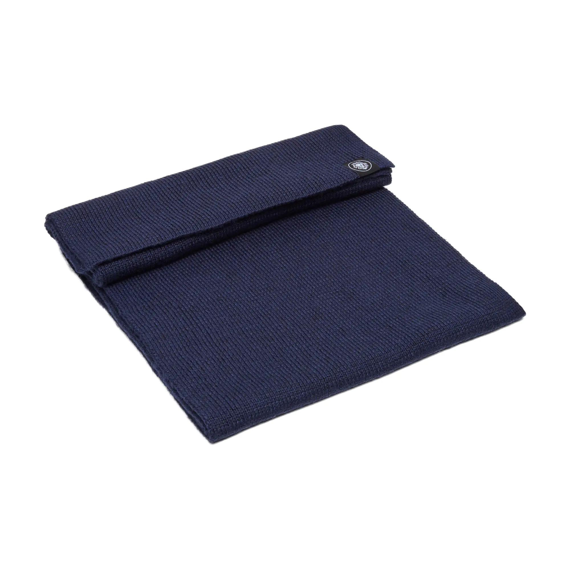 Folded blue merino scarf, soft and warm.