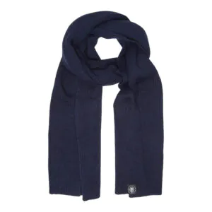 Écharpe nouée en laine mérinos bleue, chaude et élégante.