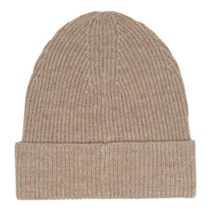Beige knitted cap in merino wool with turn-ups