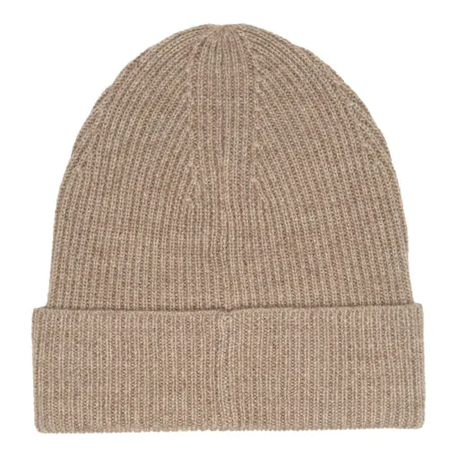 Beige knitted cap in merino wool with turn-ups