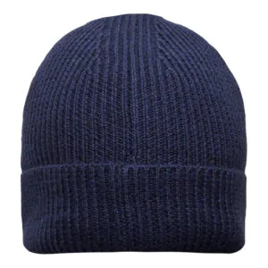Bonnet tricoté bleu à bord retourné