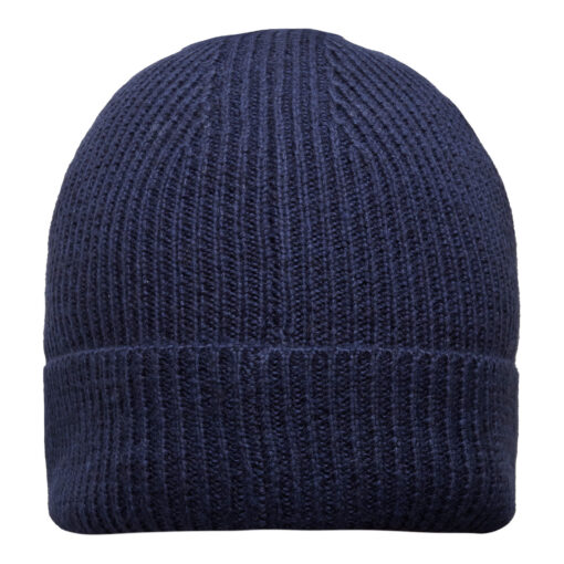 Blue knitted hat with turned-up brim