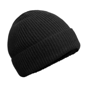 Bonnet tricoté en laine mérinos noire avec bord retourné