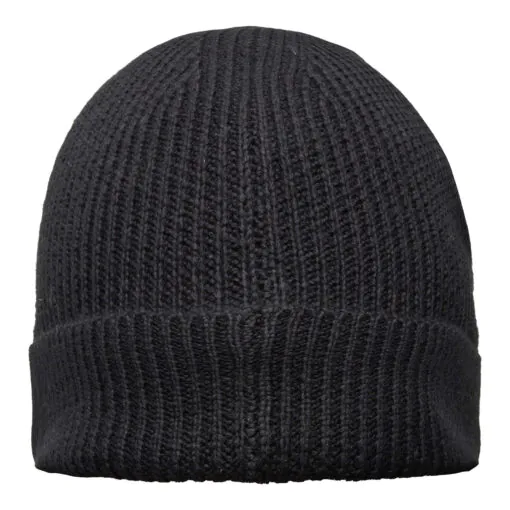 Black knitted hat with turned-up brim