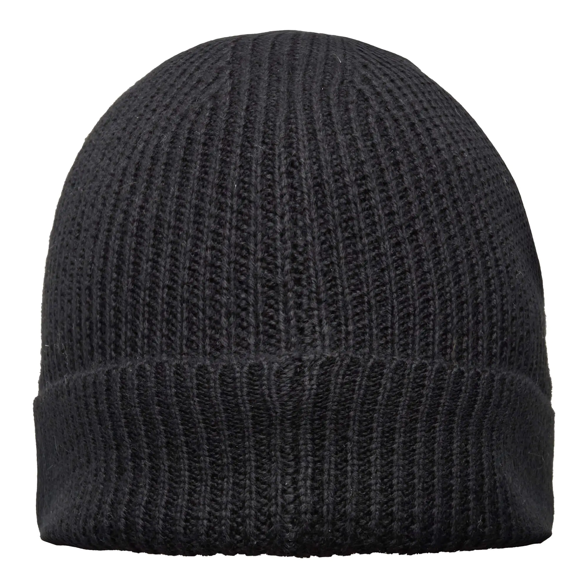 Black knitted hat with turned-up brim