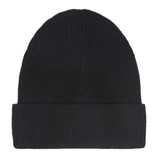 Black knitted merino wool hat with turn-up collar