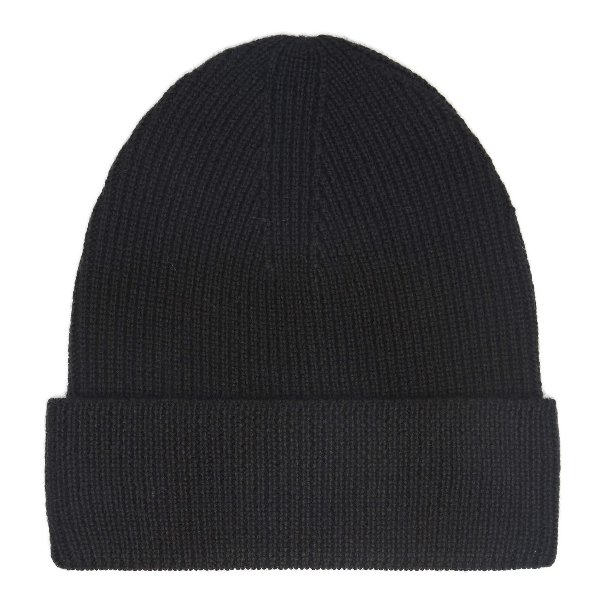 Black knitted merino wool hat with turn-up collar