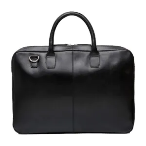 Zijaanzicht zwart leren laptoptas frickin