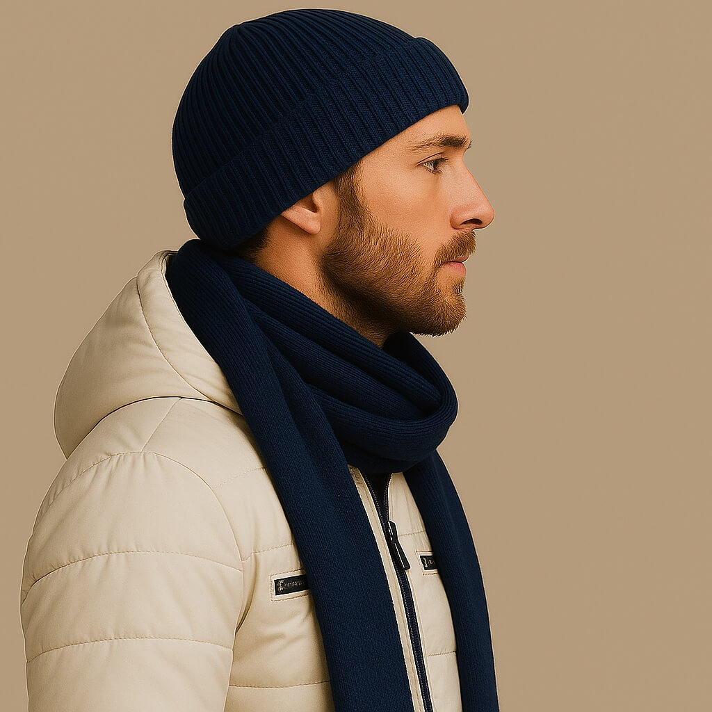 Riley - Warme Blauwe Muts Merino Wol | Premium kwaliteit | Heerlijk Zacht, Ademend en Jeukvrij | Unisex - Afbeelding 5