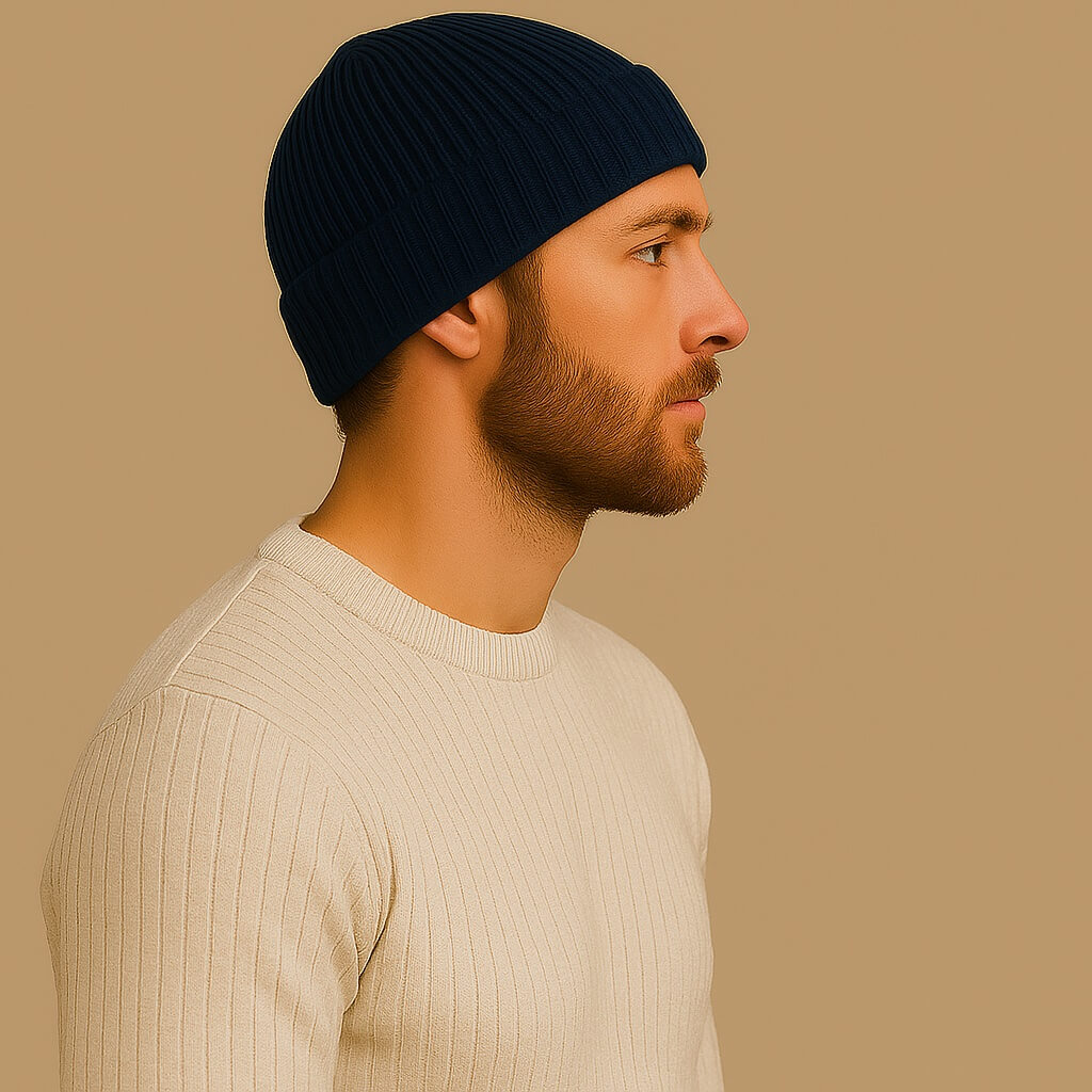 Riley - Warme Blauwe Muts Merino Wol | Premium kwaliteit | Heerlijk Zacht, Ademend en Jeukvrij | Unisex - Afbeelding 6