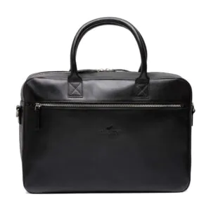 voorkant leren laptoptas zwart