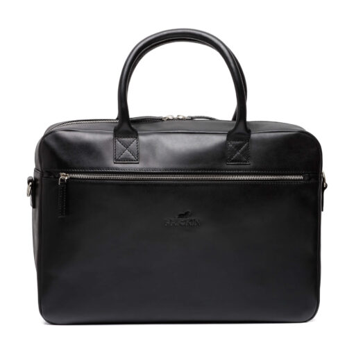 voorkant leren laptoptas zwart