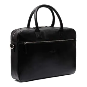 zijaanzicht Soren leren laptoptas zwart