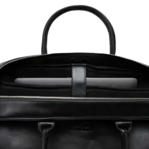 handvat Soren laptoptas zwart leder en voering