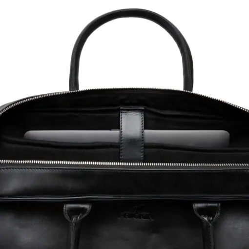 handvat Soren laptoptas zwart leder en voering