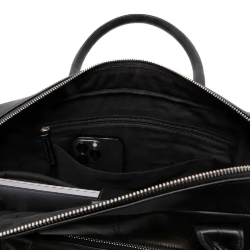 binnenzijde Soren zwart leren laptoptas