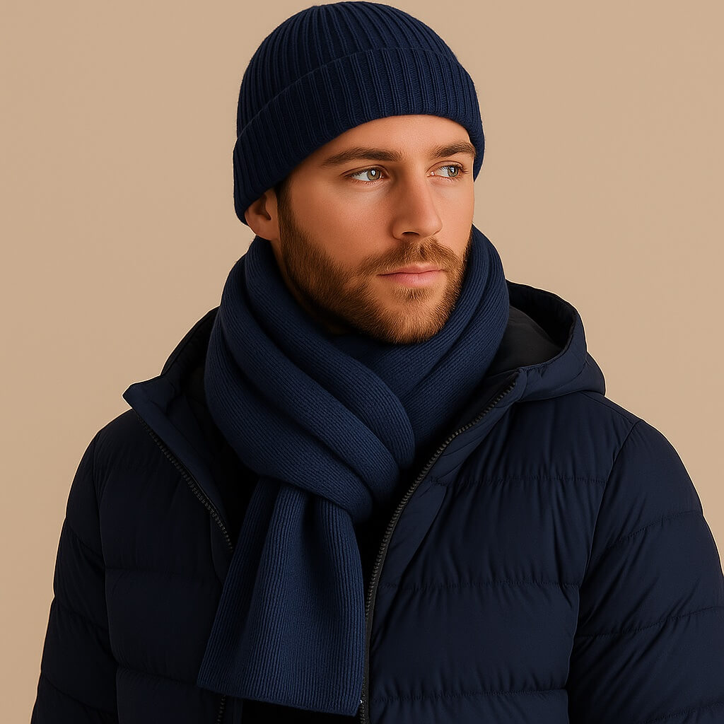 Riley - Warme Blauwe Muts Merino Wol | Premium kwaliteit | Heerlijk Zacht, Ademend en Jeukvrij | Unisex - Afbeelding 3