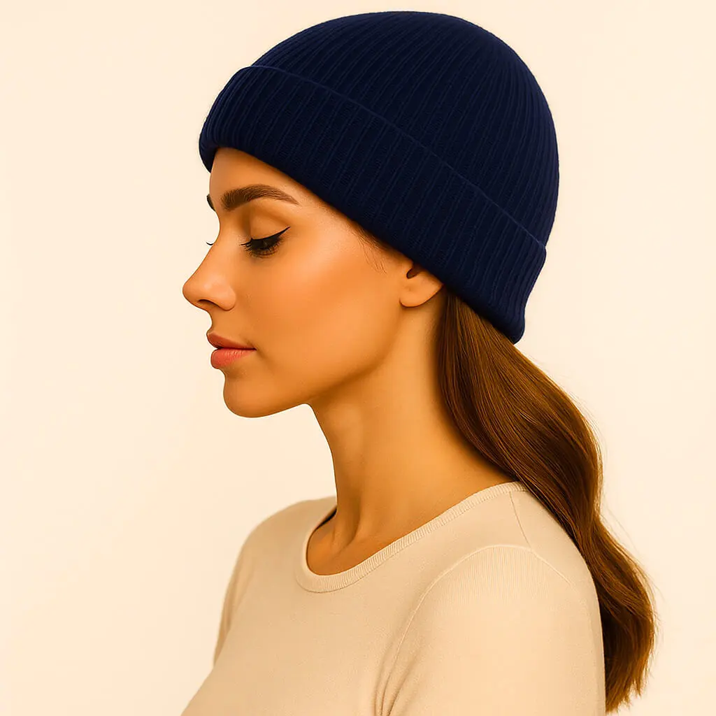 Riley - Warme Blauwe Muts Merino Wol | Premium kwaliteit | Heerlijk Zacht, Ademend en Jeukvrij | Unisex - Afbeelding 4