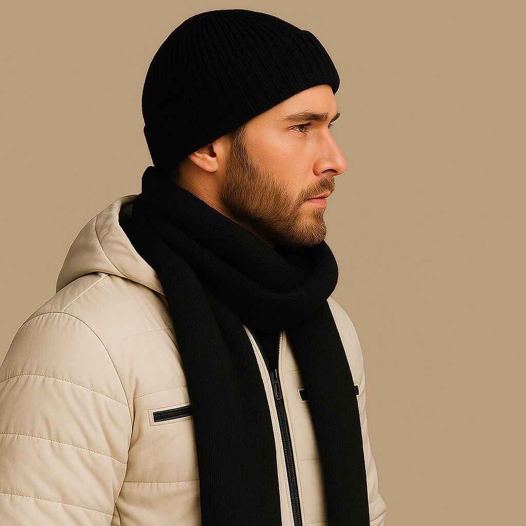 Riley - Warme Zwarte Muts Merino Wol | Premium kwaliteit | Heerlijk Zacht, Ademend en Jeukvrij | Unisex - Afbeelding 6