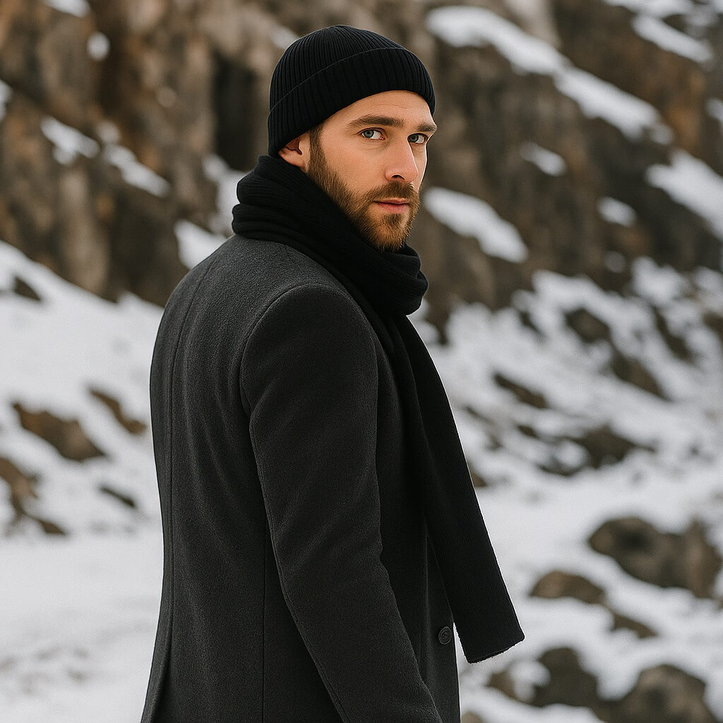 Riley - Warme Zwarte Muts Merino Wol | Premium kwaliteit | Heerlijk Zacht, Ademend en Jeukvrij | Unisex - Afbeelding 4