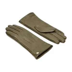 olijfgroene leren handschoenen met drie stiksel