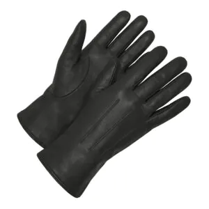 Mat Zwart leren heren winterhandschoenen met drie klassieke sierstiksels op de bovenzijde.