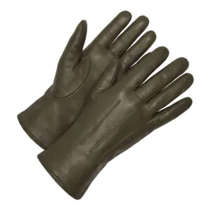 Moss leren heren winterhandschoenen met drie klassieke sierstiksels op de bovenzijde.