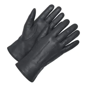 Navy leren heren winterhandschoenen met drie klassieke sierstiksels op de bovenzijde.