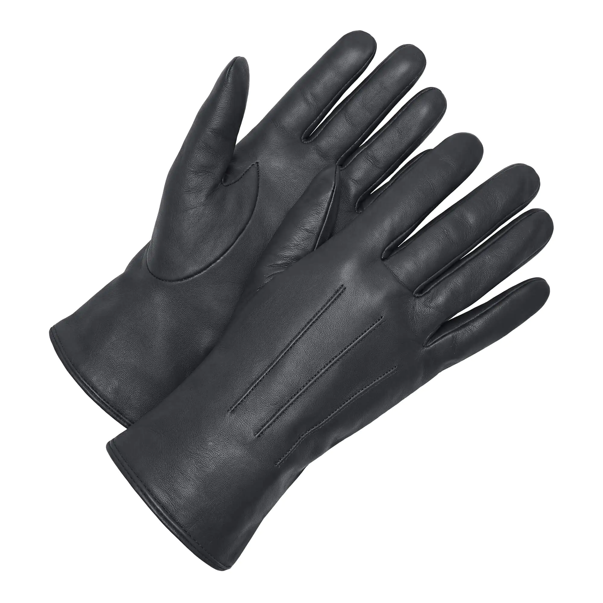 Navy leren heren winterhandschoenen met drie klassieke sierstiksels op de bovenzijde.