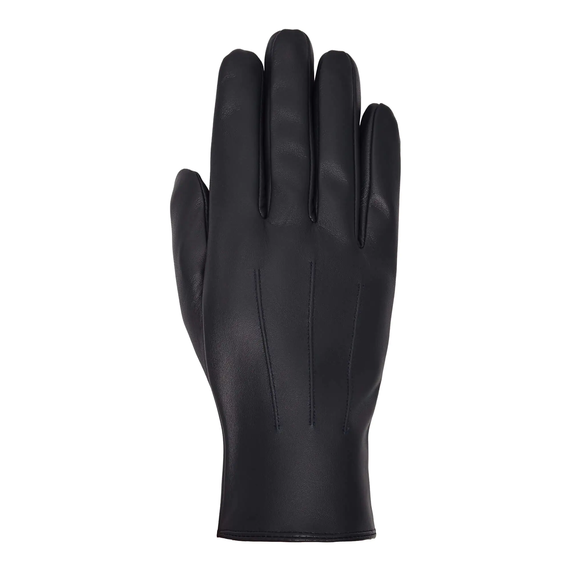 Adam Navy leren heren winterhandschoen met drie klassieke sierstiksels, bovenaanzicht met verfijnde leerdetails.