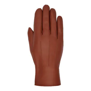 Terra leren heren winterhandschoen met drie klassieke sierstiksels, bovenaanzicht met verfijnde leerdetails.