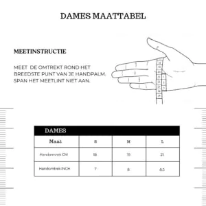 dames handschoenen maatvoering tabel
