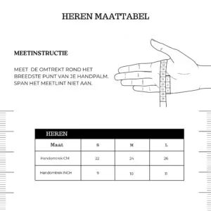 maattabel handschoenen voor mannen