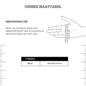 maattabel unisex one size fits all