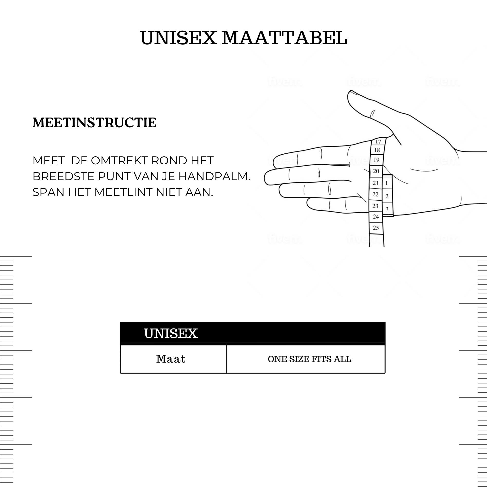 maattabel unisex one size fits all